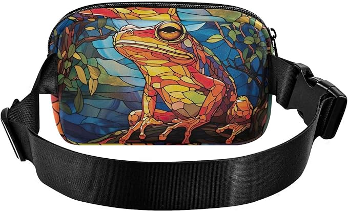 Stained Glass Printed Frog Fanny Pack for Women Men Water Resistant Fashion Waist Packs with Adjustable Strap Belt Bag for Travel Workout Jogging Hiking 21219618