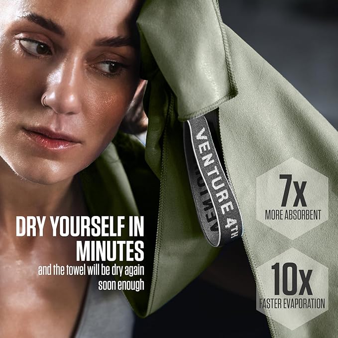 VENTURE 4TH Quick Dry Towel. Microfiber Travel Towel Ideal for Camping, Hiking, Backpacking, Gym. Lightweight & Fast Drying Travel Towels for Body. Compact & Easy to Pack - Army Green Large