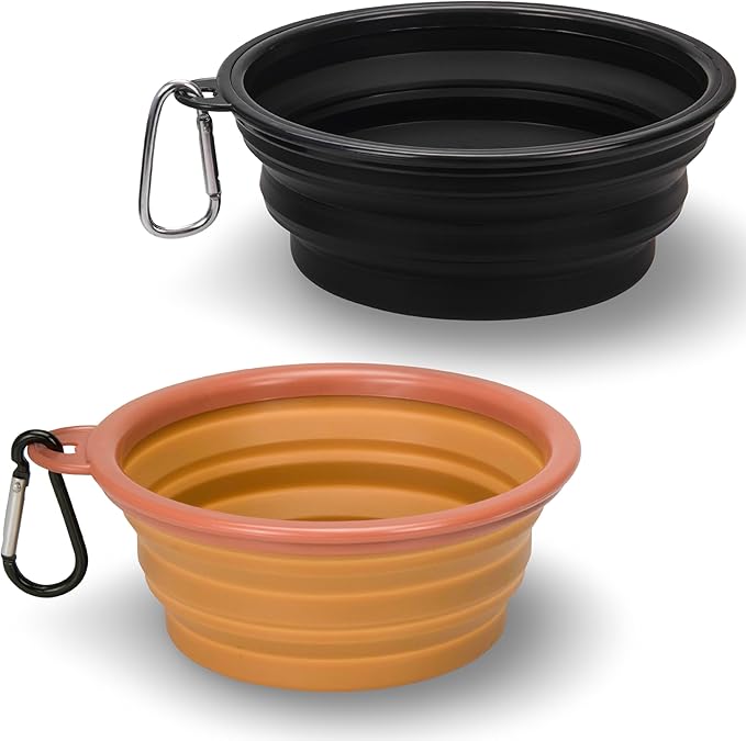 Made Easy Kit Portable Collapsible Dog Bowl for Water or Food Great Pet Travel Bowl in Multiple Sizes (Brown Black, Standard 12oz 2-Pack)
