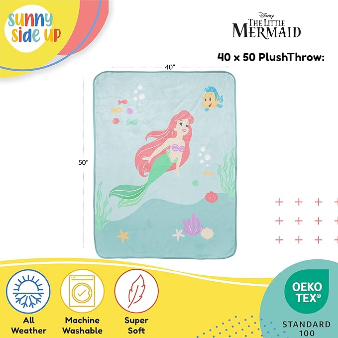 Disney The Little Mermaid Plush Travel Throw Blanket - Measures 40 x 50 Inches - Super Soft & Cozy Princess Travel Accessories Features Ariel