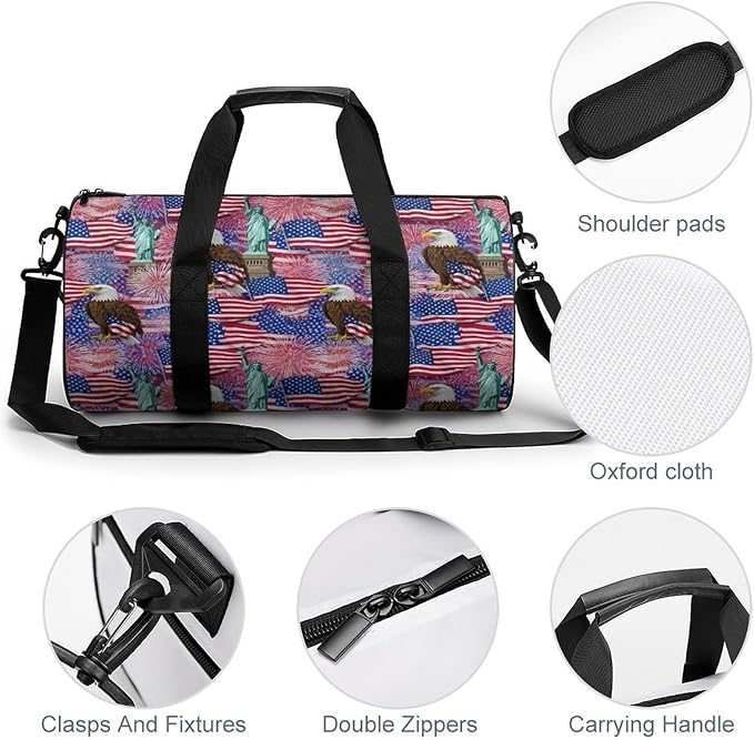 Travel Duffle Bag Statue of Liberty America Flag Eagle Carry On Weekender Bags Workout Lightweight Duffel Bags for Men and Women