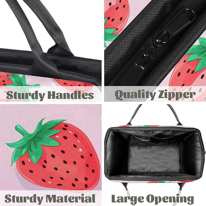 Travel Duffel Bag, Cute Strawberry Pattern Waterproof Sports Gym Duffle Bag, Large Capacity Weekender Carry On Overnight Bags for Women Men