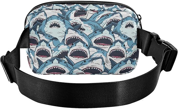 Sharks with Wide Open Mouths Fanny Pack for Women Men Water Resistant Fashion Waist Packs with Adjustable Strap Belt Bag for Travel Workout Jogging Hiking 21219008