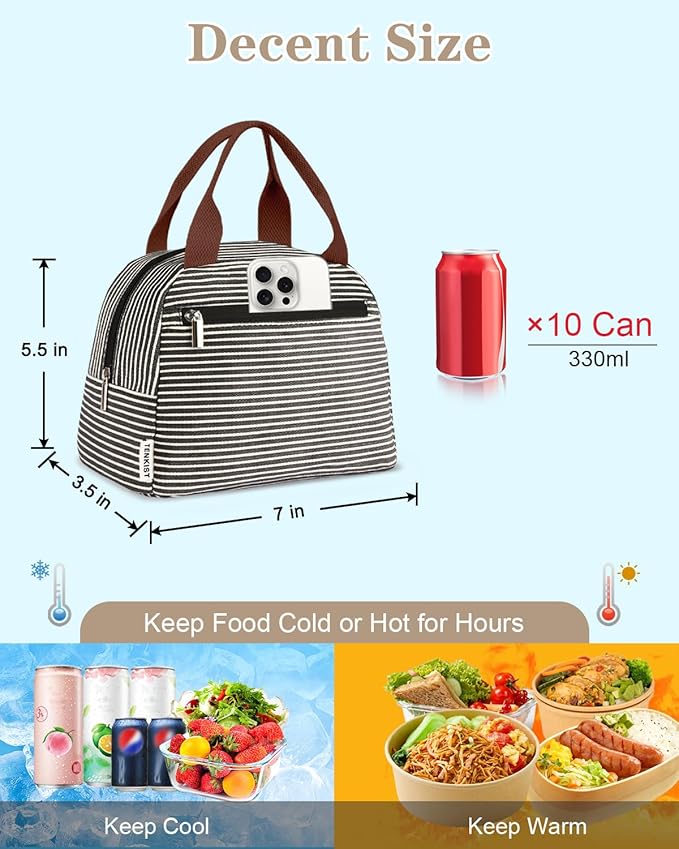 Cute Lunch Box Tote Bag - CoolerCorduroy Insulated Bags for Women - Lightweight Reusable Portable Soft Lunch Pail Kit for Kids Teen Girl Adults Work School Picnic Travel Stripe 8L