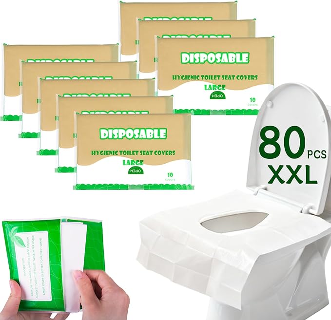 Toilet Seat Cover Disposable Flushable(80 Pcs), XXL Travel Toilet Seat Covers for Adults Kids, Flushable Toilet Paper Cover for Potty Training in Public Restrooms, Airplane, Camping(22 * 16.5in)