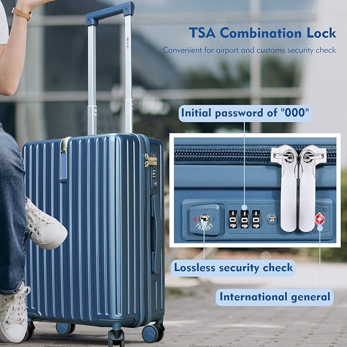 Carry On Luggage 22x14x9 Airline Approved, PC Lightweight luggage with Spinner Wheels, 20 Inch Hardside Carry-On luggage with TSA Lock Rolling suitcase for Women