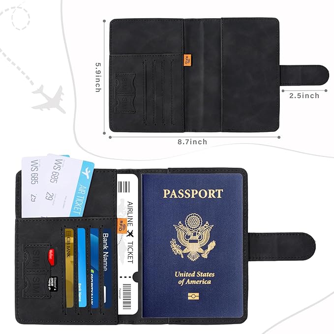 COSHAYSOO Initial RFID Passport Cover for Women Passports Book Holder Case Air Travel Essentials Airplane Flight Accessories Airline Plane Flying Must Haves Traveler Gifts Butterfly Letter Black Q