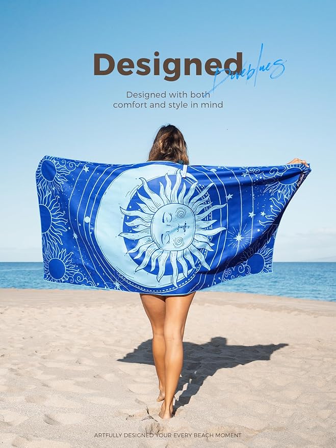 Diveblues Microfiber Beach Towel Extra Large 71" x 32", Sand Free Travel Towels Oversized, Lightweight, Quick Dry, Absorbent, Women Men Gift for Camping, Pool, Gym, Yoga, Beach Essentials