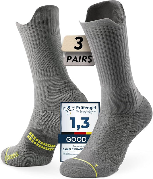 Compression Running Socks, Bamboo Viscose Coolmax Moisture-Wicking Anti-Blister Athletic Hiking Workout Gym Padded