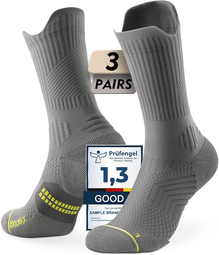 Compression Running Socks, Bamboo Viscose Coolmax Moisture-Wicking Anti-Blister Athletic Hiking Workout Gym Padded