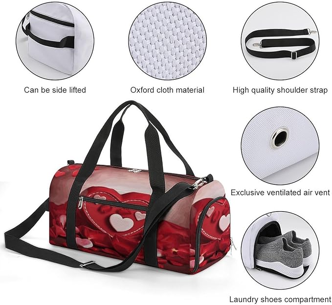 Oxford Cloth Happy Valentine's Day1 Gym Bag,Duffle Bag with Shoes Compartment And Adjustable Shoulder Straps，Weekender Bags for Men Women.