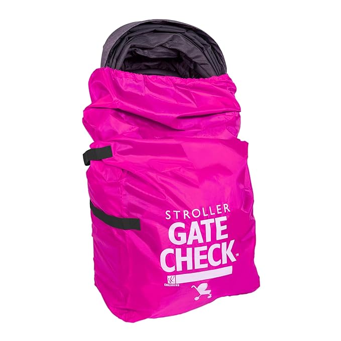 J.L. Childress Gate Check Bag for Single & Some Double Strollers - Travel Bag for Airplane, Fits Most Standard Baby Strollers, Airport Accessories Gate Check, Flying Essentials - Neon Pink