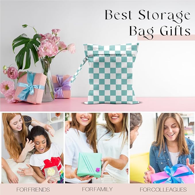 Wet Bag for Swimsuit, Beach Travel Essentials Wet Dry Bag, for Sunscreen Toiletry Dirty Clothes Yoga Gym Diaper, Friends Summer Beach Vacation Gifts. Blue white plaid