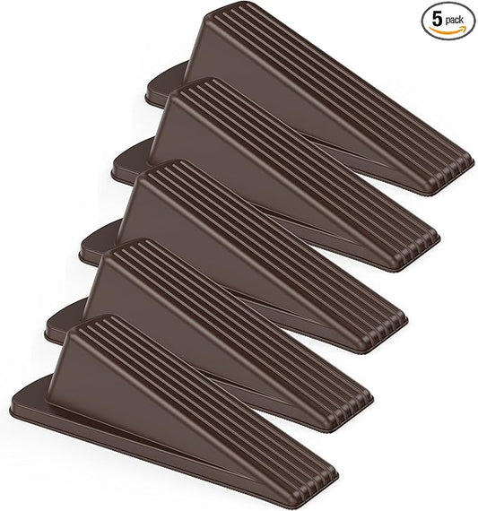 Crosize 5 Pack Door Stoppers for Bottom of Door, Premium Rubber Door Stops, Sturdy Door Wedge for Carpet, Tile, Concrete, Wood, Door Holder for Heavy Duty Door, Brown