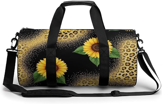 Overnight Weekender Travel Bag Yellow Sunflower Glitter Sparkle Cheetah Leopard Print Gym Sports Travel Workout Bag Basketball Football Weekender Bags