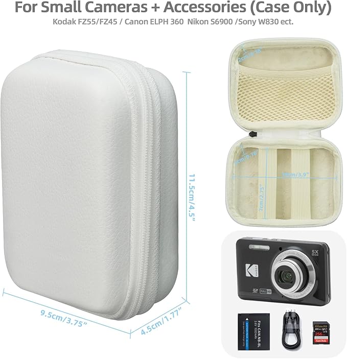 Compact Digital Camera Case: Small Carrying Pouch for Kodak pixpro fz55 fz45, Canon ixus 285 hs elph 360, Nikon s6900, Sony dsc w830, Camkory dc403 ect, Digtal Camera Accessories (White)