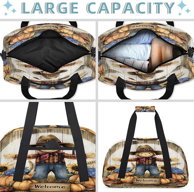 Travel Duffle Bag for travel duffle bag sports Girls Boys Kids Fall Scarecrow Pumpkin Lightweight Overnight Sleepover Weekender Bags Small Dance Gym Sport Bag Teens Carry-On Size Workout Bag