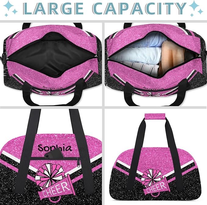 Personalized Pink Cheer Bag for Cheerleaders, Custom Sport Gym Bag Dance Bag Travel Duffle Bag Cheerleading Gifts for Women