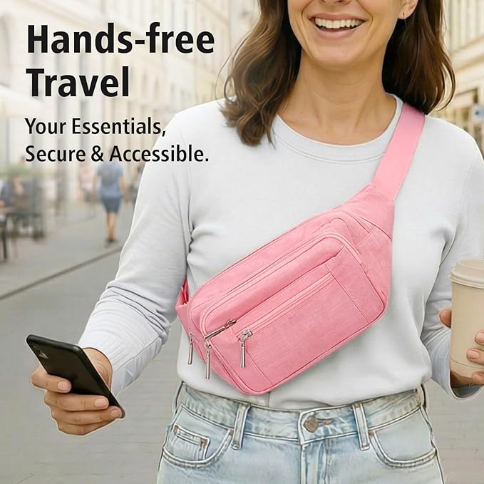 Packism Fanny Packs for Women Men - 6 Pockets Large Crossbody Waist Bag with Adjustable Strap Belt Bag for Travel Running Hiking