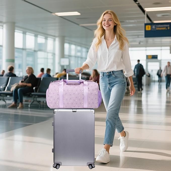 Duffle Bag Dance Dag for Girl Sports Gym Bag Corduroy Overnight Bag Ballet Bag with Shoe Compartment and Dry Wet Pocket.
