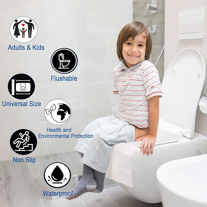 30 Pack Individually Wrapped XXL Toilet Seat Covers Disposable Flushable for Travel, Large Waterproof Potty Covers for Kids and Adults,Toddler Potty Training for Public Restroom Airplane Trip Hospital