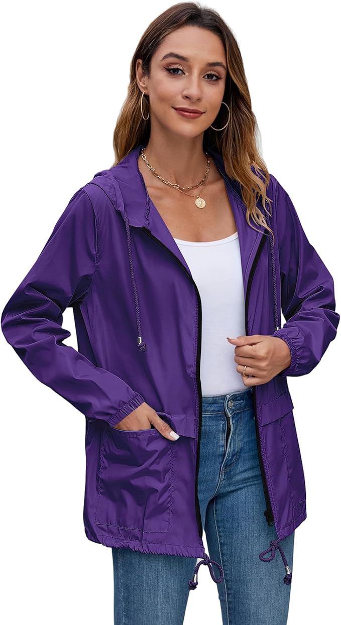 Hount Women's Lightweight Hooded Raincoat Waterproof Packable Active Outdoor Rain Jacket (S-3XL)