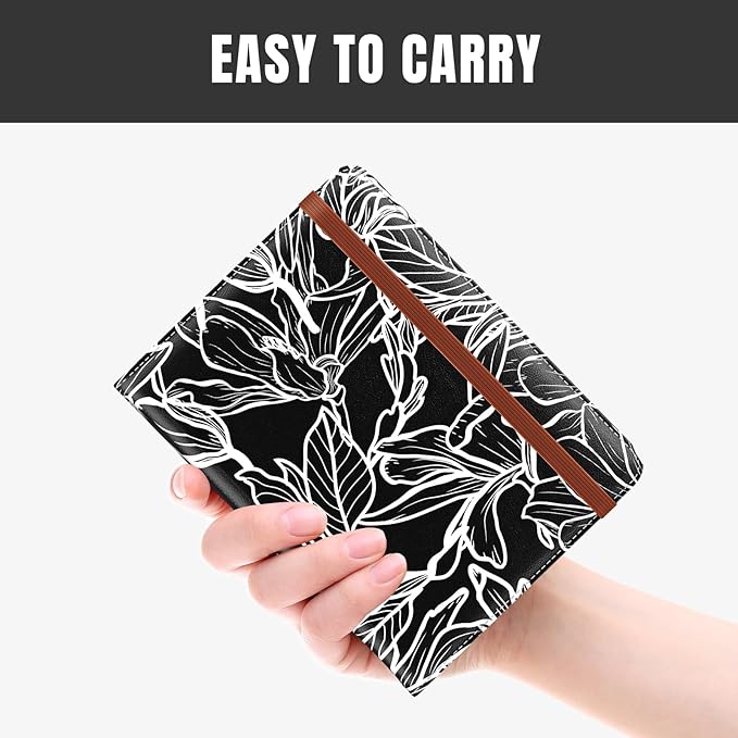 Rimilak Passport Holder, RFID Blocking Passport Cover Wallet Travel Essentials, Leather Travel Documents Organizer Protector for Women and Men, White Leaves