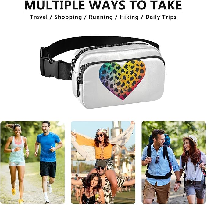 Rainbow Heart Leopard Fanny Pack for Women Men Water Resistant Fashion Waist Packs with Adjustable Strap Belt Bag for Travel Workout Jogging Hiking 21217839