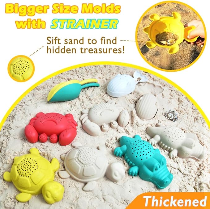 Collapsible Beach Toys for Kids Toddlers, Collapsible Sand Buckets Shovels Set with Mesh Bags and Sand Molds, Foldable Travel Sand Toys for Beach Sandbox Toys for Kids