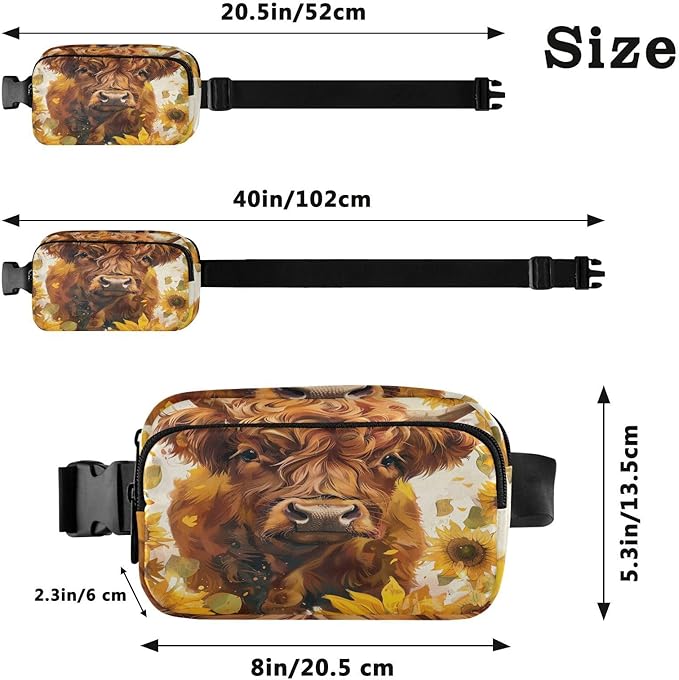 Highland Cow Sunflowers Fanny Pack for Women Men Water Resistant Fashion Waist Packs with Adjustable Strap Belt Bag for Travel Workout Jogging Hiking 21220113