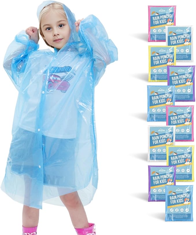 Disposable Rain Ponchos for Kids,Rain Ponchos Family Pack,Clear Kids Ponchos,Individually Wrapped.