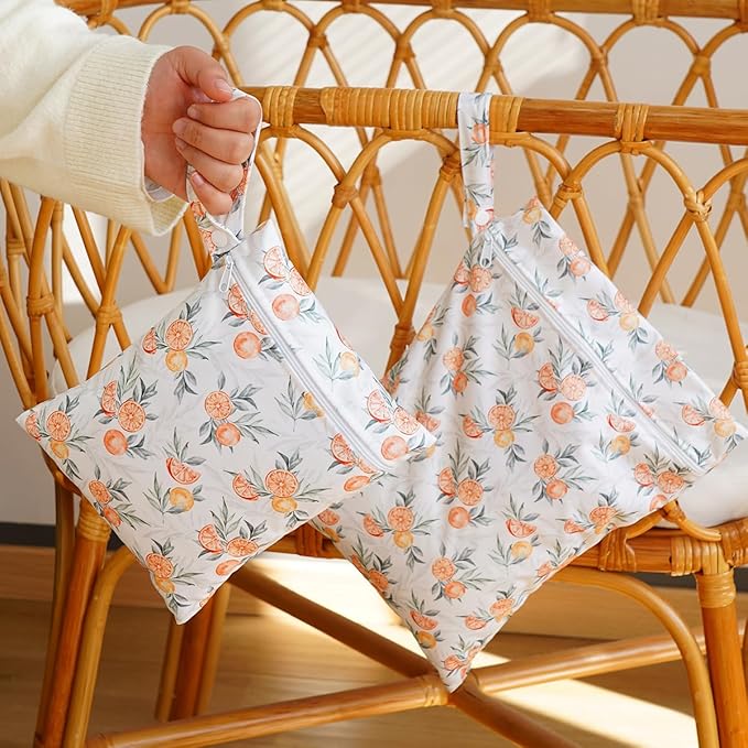 2 Sizes Wet Bags, Waterproof Storage Bag for Baby Diapers and Pump Parts, Reusable Diaper Bag with Zippered Pockets and Handle, Travel Bags, Beach, Pool, Gym Bag for Swimsuits & Wet Clothes, Set of 2