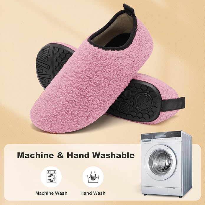 QFH Womens & Mens Cozy House Slippers - Portable Travel Shoes with Flexible Rubber Sole & Soft Velvet Lining