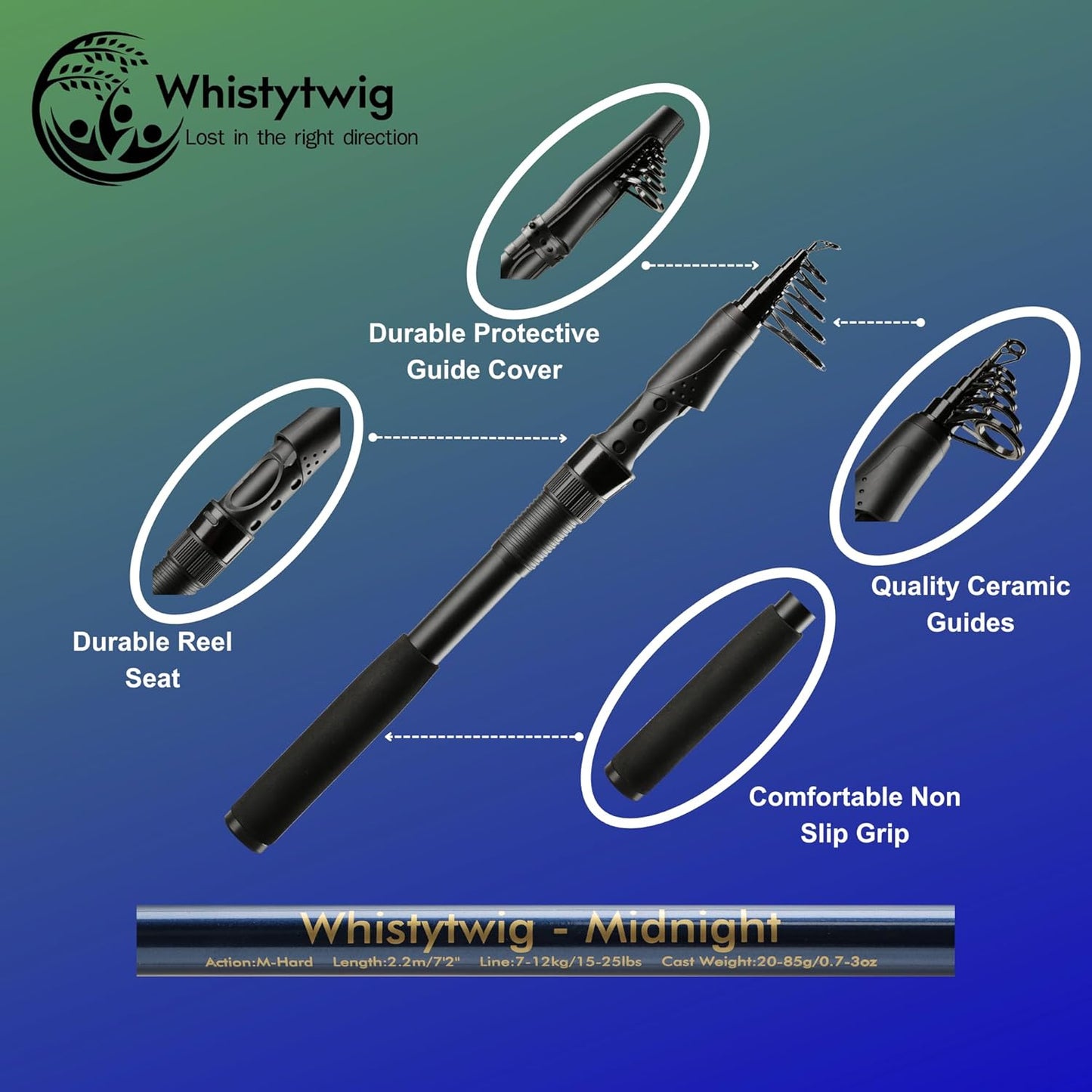 Whistytwig Telescopic Fishing Rod - Versatile Retractable Telescoping Fishing Pole, Collapsible Fishing Rod, Ideal Travel Rod