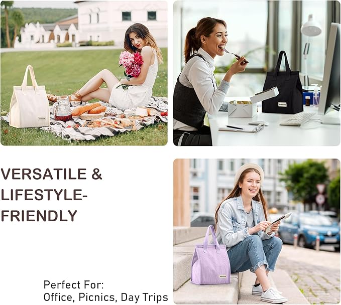 TELLUMO Corduroy Lunch Bag for Women Men Cute Lunch Bag Insulated Lunch Box with Large Capacity (7.5L) Reusable Lunchbag for Work, Picnic, Beach or Travel (S- Corduroy Purple)