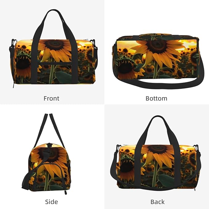 Farm Sunflower Print Gym Bag with Shoe Compartment for Women Men, 17.7in Sports Duffle Weekender Tote, Overnight Travel Duffel Bag Carry On