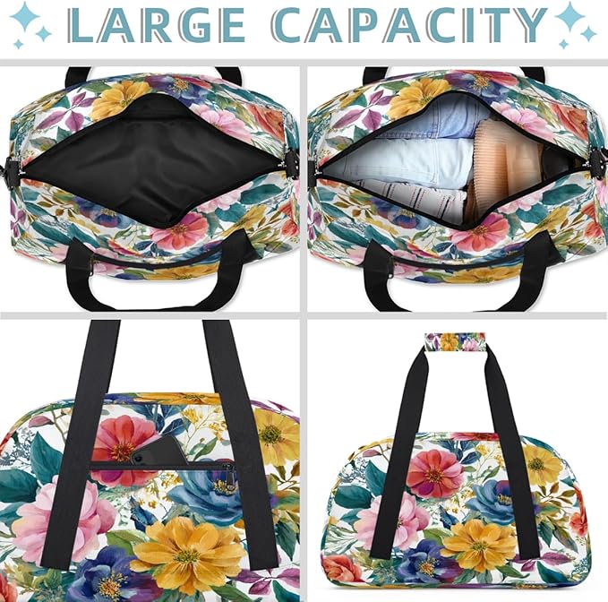 Kids Duffle Bag Girls Boys Spring Boho Flowers Botanical Weekender Overnight Bag,Lightweight Duffel Bags for Traveling Gym Sport Dance