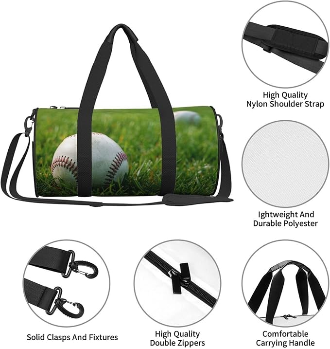 Grass Baseball Softball Printed Sports Gym Bag for Men Women Foldable Duffel Bag Carry On Weekender Bag for Travel Sports