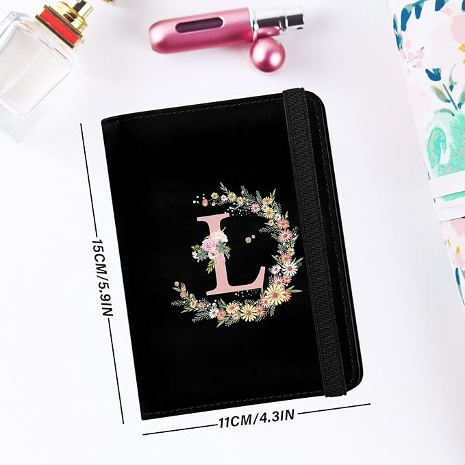 Cute Passport Holder and Holder Combo Passport Cover with RFID Blocking Women Men Compatible Wallet Credit Card Protector (Initial Monogram-L)