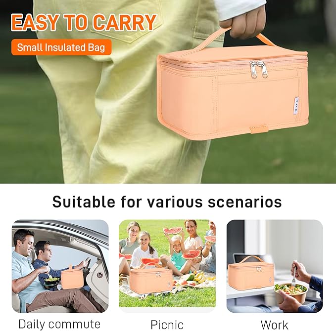 NOL Natural Organic Lifestyle Small Lunch Bag Mini Lunch Box Insulated Lunch Bag for Men/Women Leakproof Cooler Tote Bag Lightweight Nylon Waterproof Lunch Box For Work, Orange-1