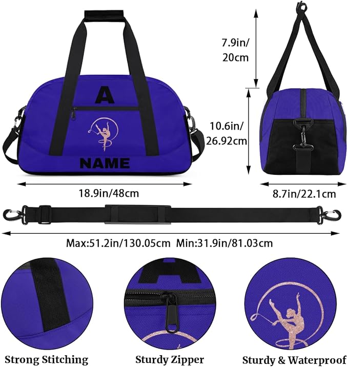 Personalize-Kids-Sports-Duffel-Bags With Custom Name Text Carry-On Overnight Travel Gym Lightweight Dance Pattern Sports Bags For Girls Boys Kids,Blue 4