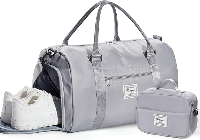 Gym Bag Womens Mens with Shoes Compartment and Wet Pocket Travel Duffel Bags for Women for Plane Sport Gym Tote Bags with Toiletry Bag Waterproof Weekend Overnight Carry on Bag Hospital Holdalls