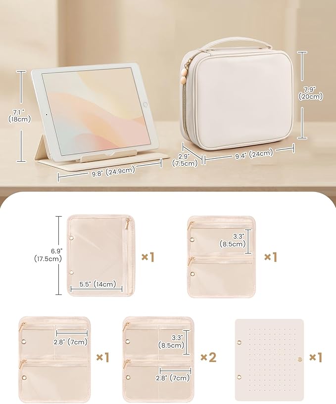 Lolalet Travel Jewelry Organizer Case, Large Jewelry Binder Book with Individual Pouches, Portable Leather Zippered Bag for Jewelry Storage of Earring, Ring & Necklace for Girls, Women -Beige