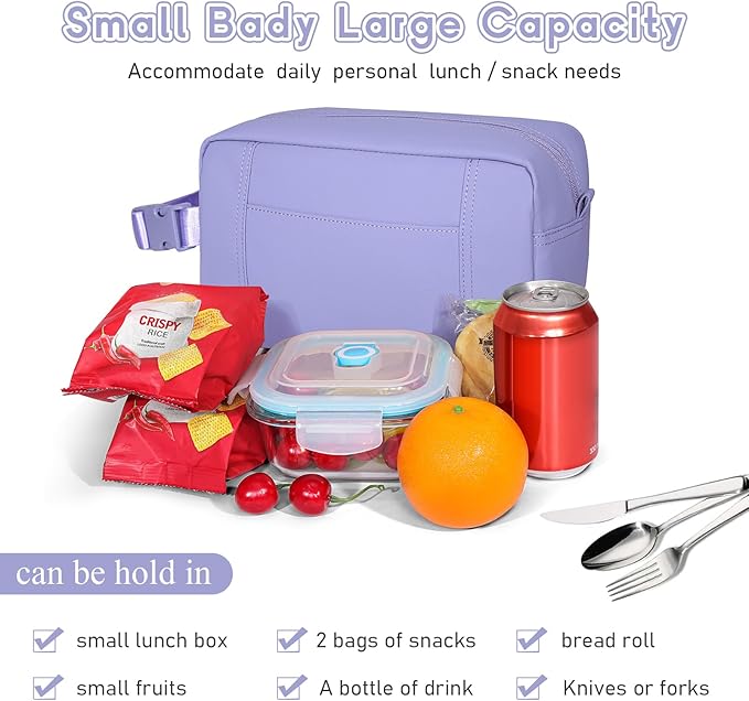 NOL Natural Organic Lifestyle Freezable Snack Bag, Leakproof Cooler Lunch Bag, Reusable, Zip Closure with Buckle Handle Nylon Waterproof Snack Box for Work Travel-Light purple