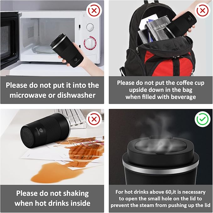 CS COSDDI 12 oz Stainless Steel Vacuum Insulated Tumbler - Coffee Travel Mug Spill Proof with Lid - coffee Cup for Keep Hot/Ice Coffee,Tea and Beer (3rd Black)