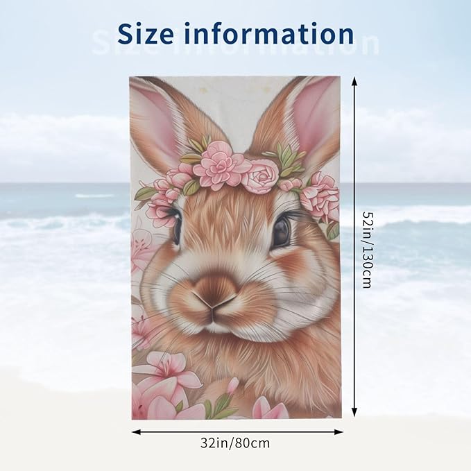 Microfiber Beach Towel, Flower Bunny Beach Towels 32x52in,Quick Dry, Sand Free, Ultra Soft & Oversized Towel for Travel, Outdoor, Bathroom, Swimming - Ideal for Pool, Camping, Yoga, or Gift Decor