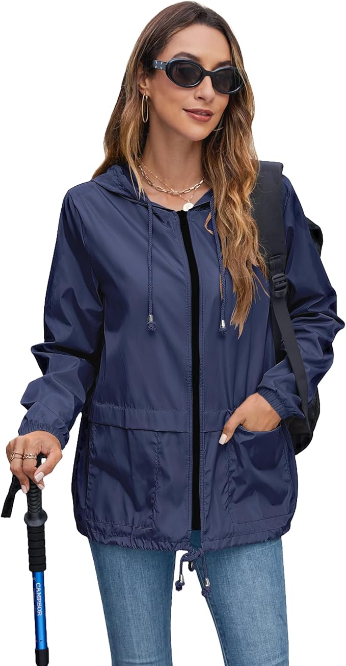 Hount Women's Lightweight Hooded Raincoat Waterproof Packable Active Outdoor Rain Jacket (S-3XL)
