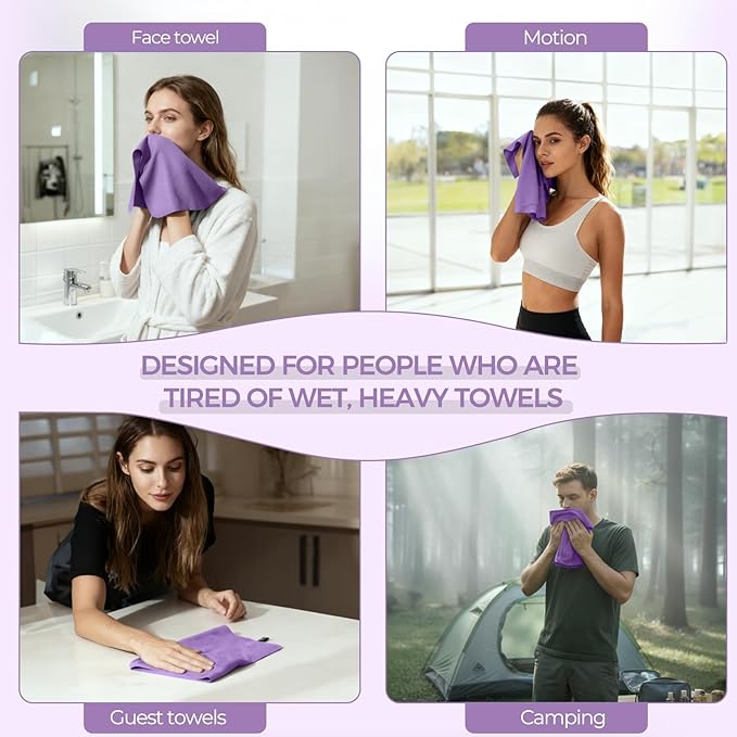 Microfiber Travel Towel, Soft Lightweight Quick Dry Towel, Super Absorbent Compact Travel & Sports & Beach Towels for Camping, Backpack, Gym, Swimming, Yoga, Hiking (Purple, Small + Medium)