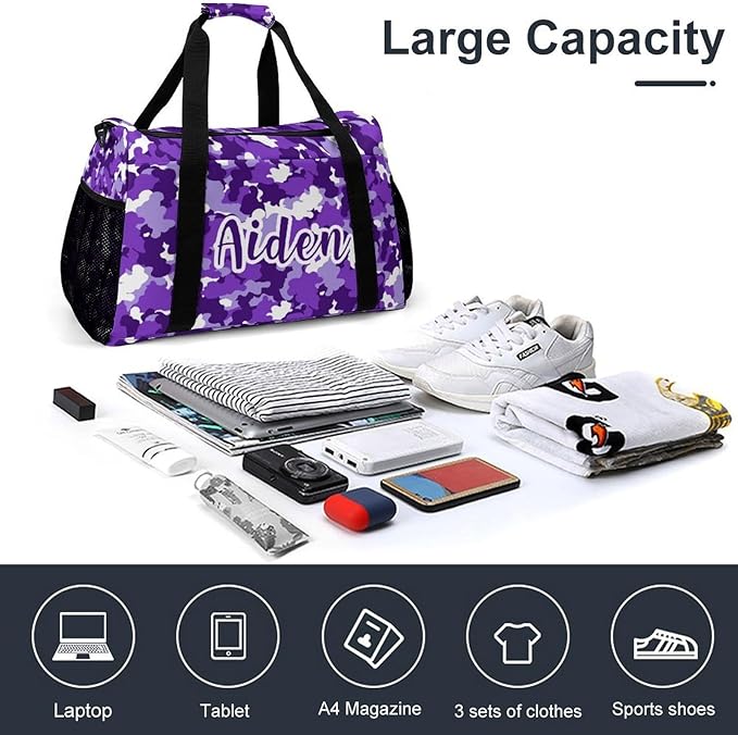 Camouflage Camo Purple White Pattern Handheld Crossbody Travel Bag Customized Duffel Bags with Adjustable Shoulder Strap for Shoes Travel Bag Personalized Gift