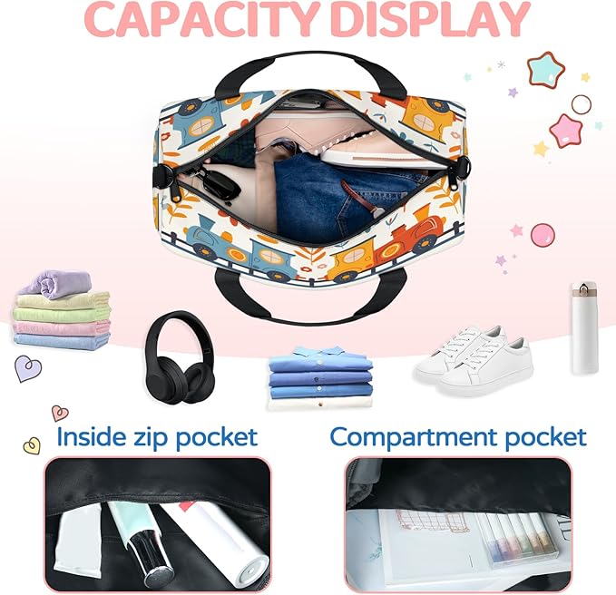 Train Travel Duffle Bag for Women Men, Overnight Weekender Bag, Carry on Tote for Sport Gym